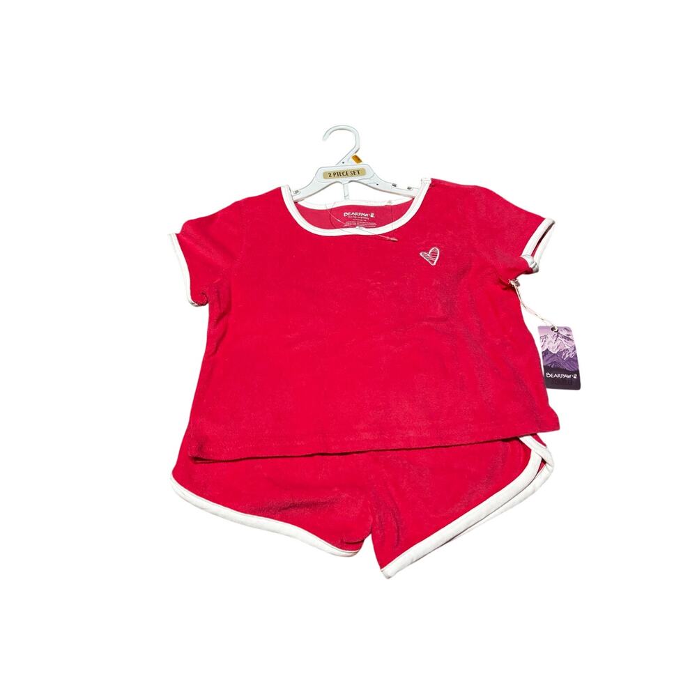 Bearpaw 7/8 red white shorts short sleeve tee top set cotton poly soft nwt